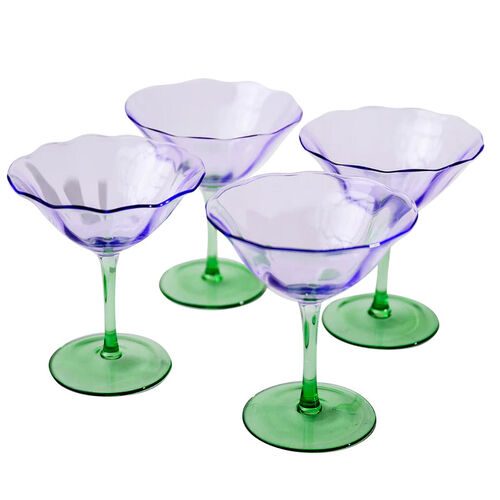 Home Lab Fleur Cocktail Coupe Green Lilac Set Of 4